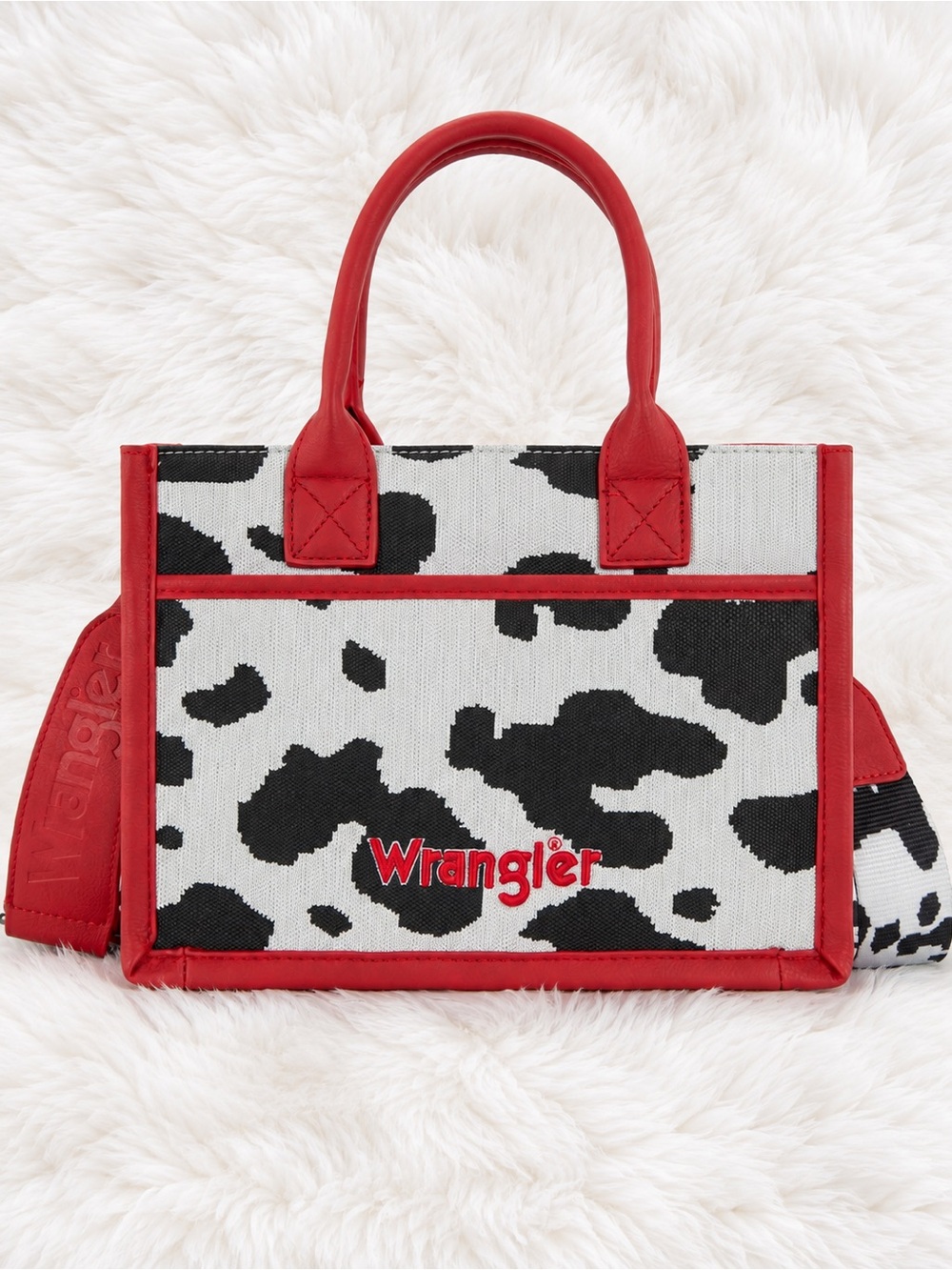 Wrangler Cow Print Tote Bag Red Trim Crossbody Satchel NWT